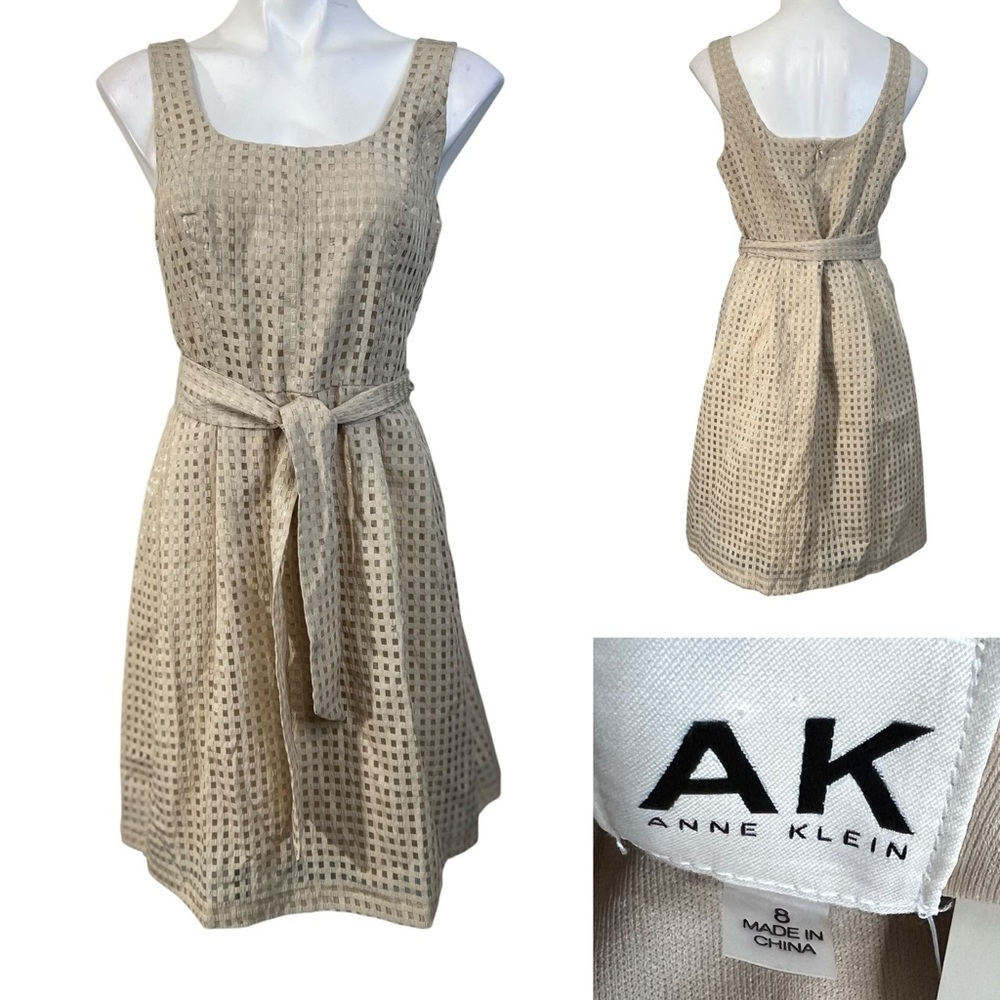 Anne‎ Klein dress 8 beige/latte sleeveless tie-waist knee length office church